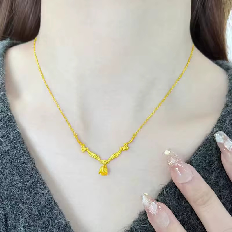 Halskette Anhänger Set, 14 Karat Gold Farbe, Blume, Damen - Bild 2