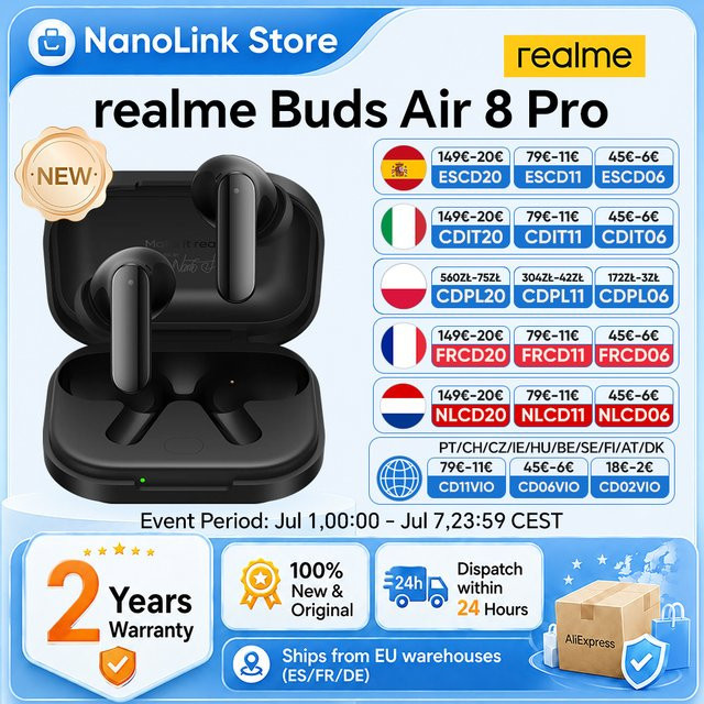 realme Buds Air 8 Pro Bluetooth In-Ear Kopfhörer in Schwarz - Bild 1