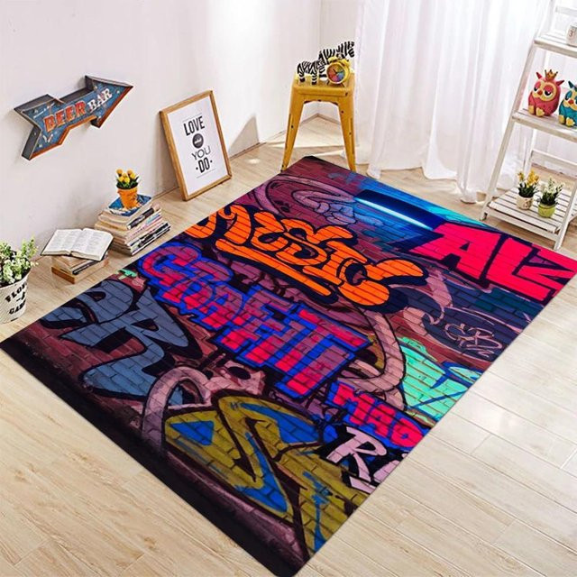 Karpetti Fußmatte im Retro Graffiti High Street Style, rutschfest und waschbar, Mehrfarbig, B: 120 cm, T: 80 cm - Bild 1