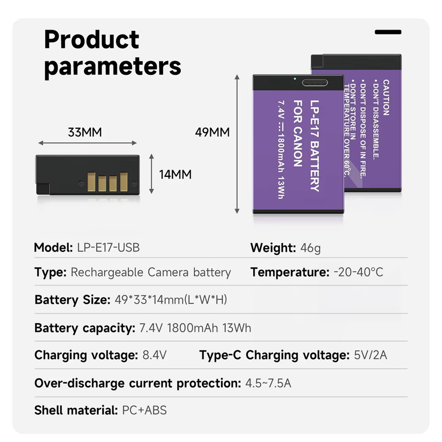 2 Stück LP-E17 Akku mit USB Typ C Anschluss für Canon EOS RP 200 250D M3 M5 M6 750D 760D T6i T6s 800D 8000D 77D Kiss X8i, 1800mAh - Bild 6