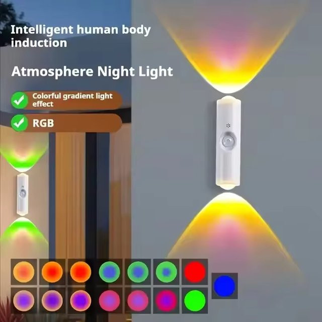 Szaoju Intelligente RGB-Farbverlauf-Nachtleuchte mit Bewegungssensor, Wiederaufladbare Wandlampe in Weiß und Multicolour für Schlafzimmer, Badezimmer und Garten - Bild 1