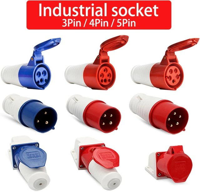 Wasserdichter IP44 Industrie-Stecker und -Buchse für die Wandmontage, elektrischer Anschluss 3-polig bis 5-polig, 16A/32A - Bild 1