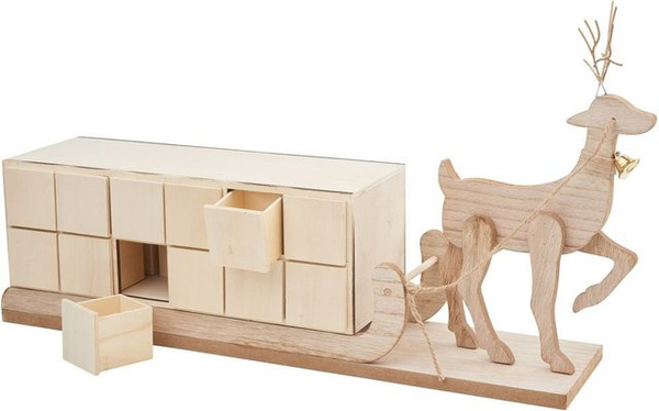 VBS Adventskalender Rentier mit Schlitten aus Holz in Beige