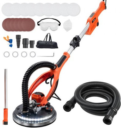 VEVOR Trockenbauschleifer 950 W mit 255 mm Schleifteller, Langhalsschleifer mit LED-Beleuchtung und ausziehbarem Griff, Orange - Bild 1