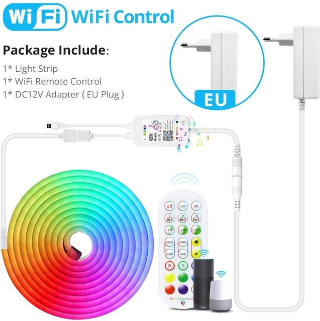 MALITAI RGB LED Neonstreifen, intelligente 12V Wasserdichte Bandleuchte mit WIFI Tuya App-Steuerung, dimmbar und kompatibel mit Amazon Alexa und Google Assistant, Mehrfarbig, Länge: 2 m - Bild 1