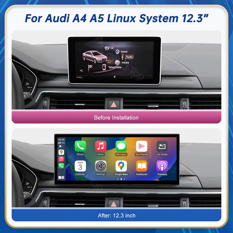 Road Top Multimedia-Player mit 12,3 Zoll Touch-Display für Audi A4 A5 B9 (2016-2019) in Schwarz mit Android Auto, Apple CarPlay und GPS - Bild 5
