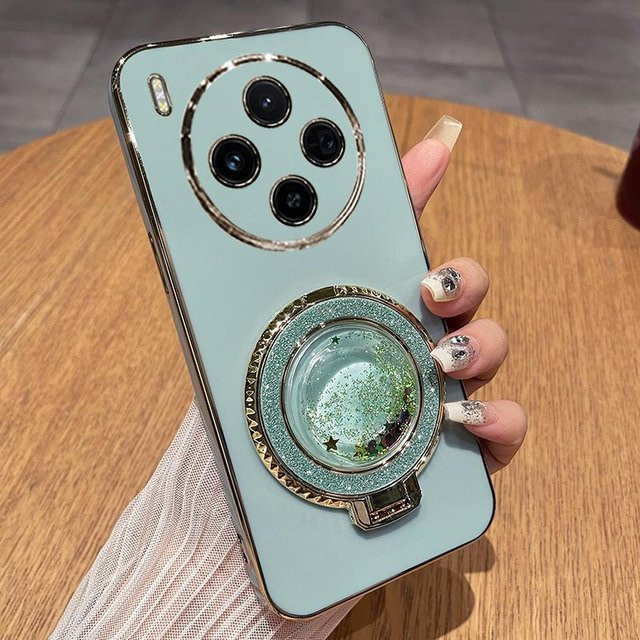 Silikon Schutzhülle für VIVO X300 Pro und VIVO X300 in Blau mit vergoldetem Treibsand-Design und integriertem Ständer aus weichem TPU - Bild 1