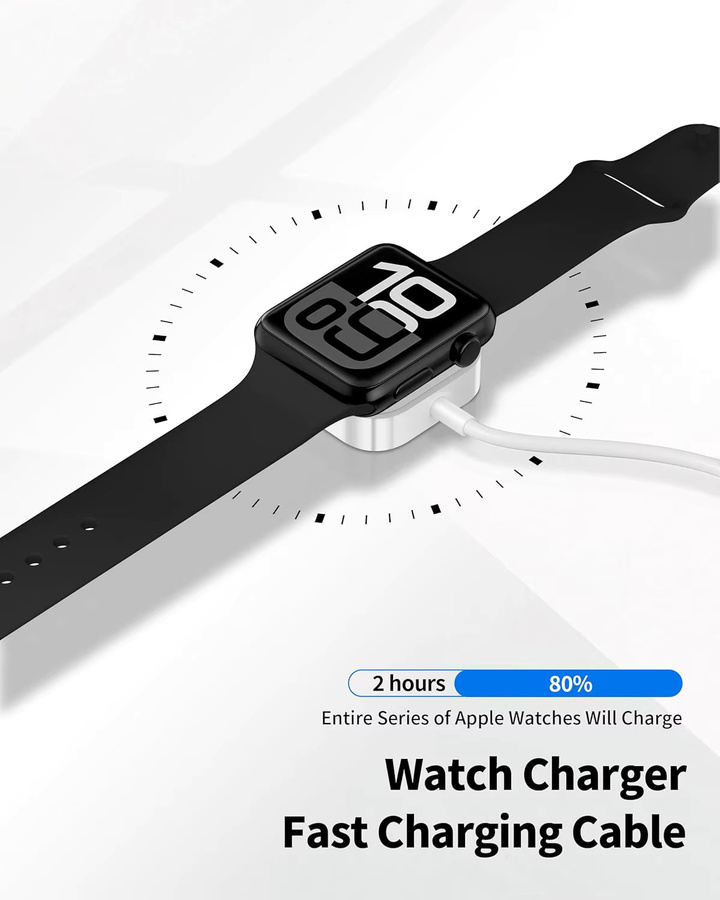 TIMESS 2er Set Magnetisches USB A und USB C Ladekabel für Apple Watch Series Ultra 11 10 9 8 7 6 5 4 3 2 in Weiß - Bild 2