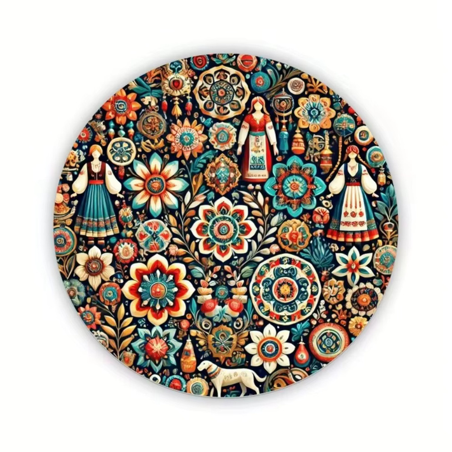 Potdemiel Russisches Weißblechgemälde mit floralem Volkskunstmotiv in Multicolour, Durchmesser: 20 cm - Bild 3