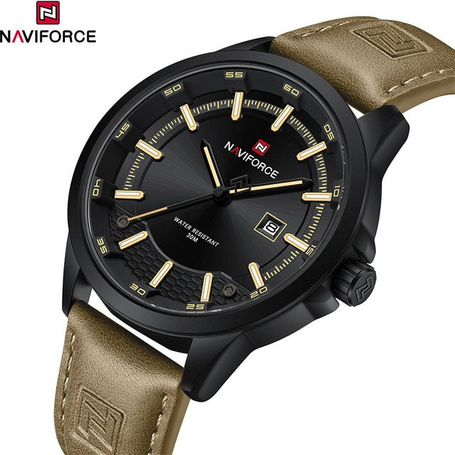NAVIFORCE Armbanduhr, Quarz, Edelstahl, Leder, Schwarz, Herren - Bild 1