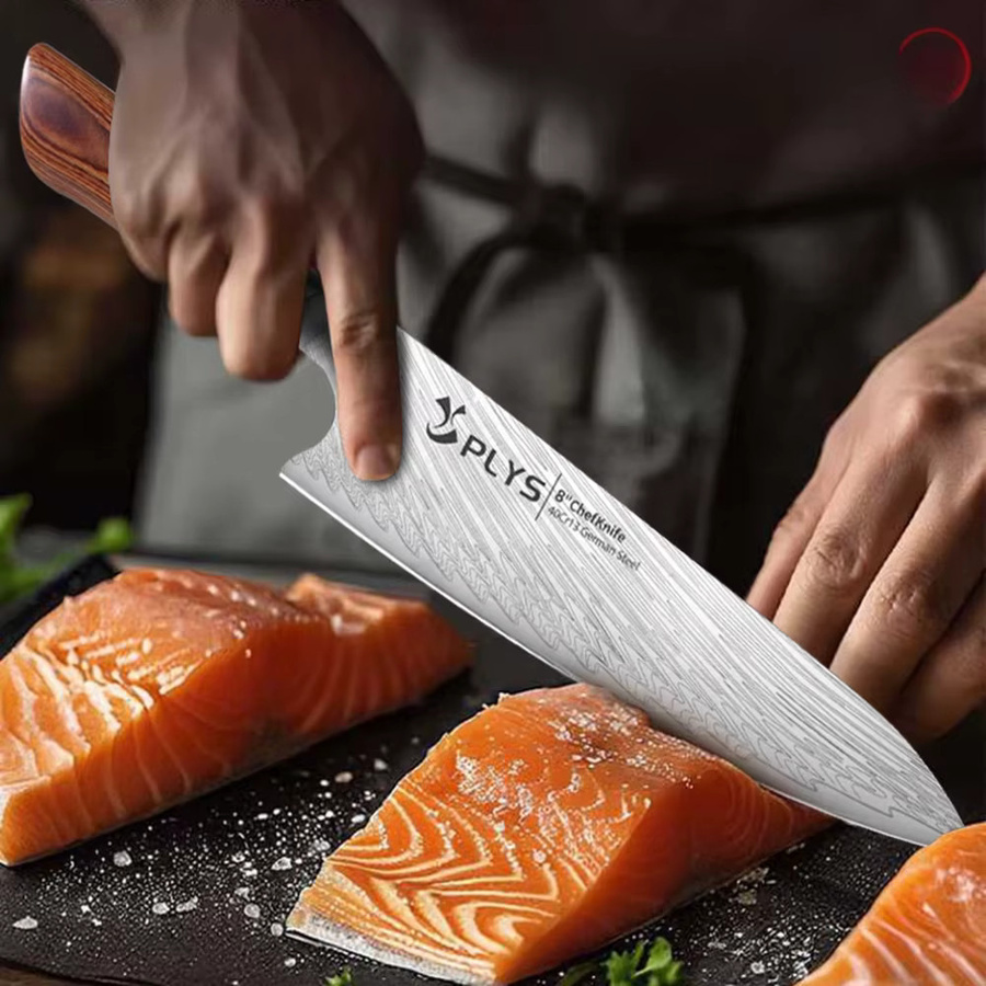 PLYS Kochmesser mit Damastmuster und Holzgriff für Fleisch, Fisch und Sashimi - Bild 3