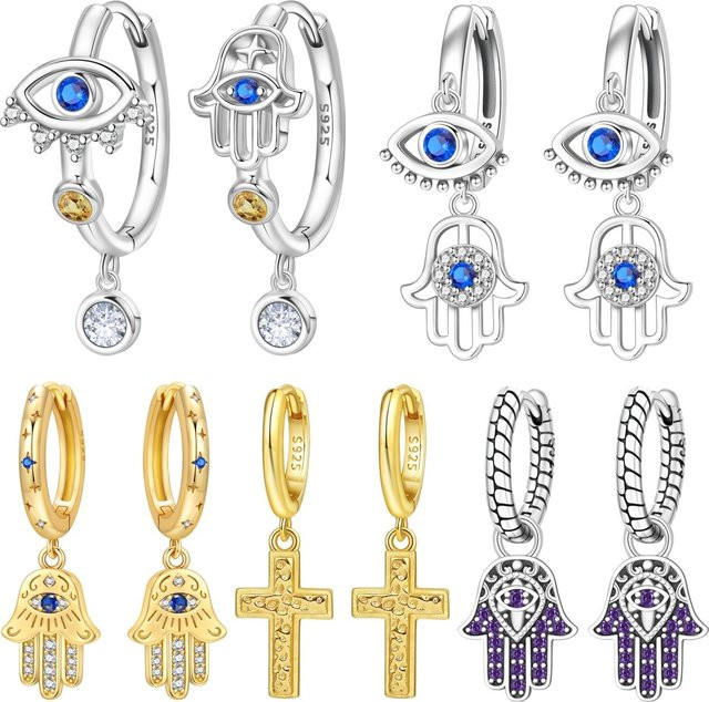 Orstarry Ohrringe, 925 Silber, Kreuz, Fatimas Hand, Teufelsauge, Damen - Bild 1