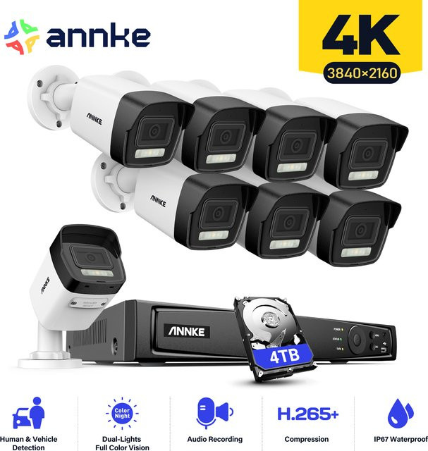 Annke 4K Smart Dual Light PoE Kamerasystem mit 4mm Objektiv, Mensch- und Fahrzeugerkennung, IP67 Schutzklasse, Weiß - Bild 1