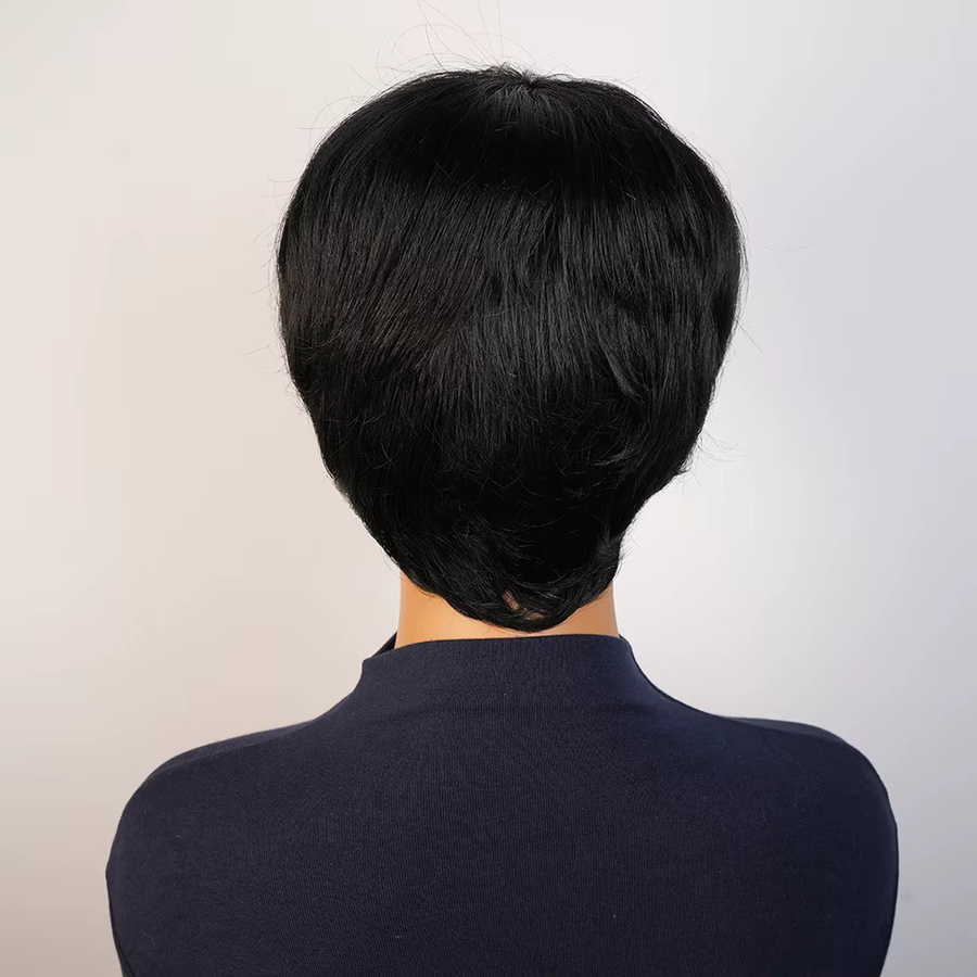 OYM HAIR Echthaar-Perücke, brasilianischer Pixie-Schnitt mit Pony, Damen - Bild 4