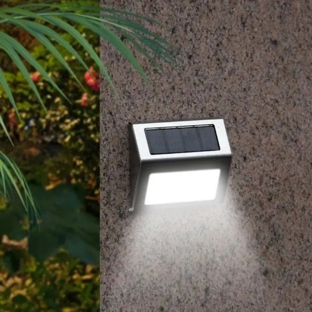 QHSPE Solar-Treppenleuchte aus Edelstahl mit 3 LEDs und warmem Licht für den Außenbereich - Bild 1