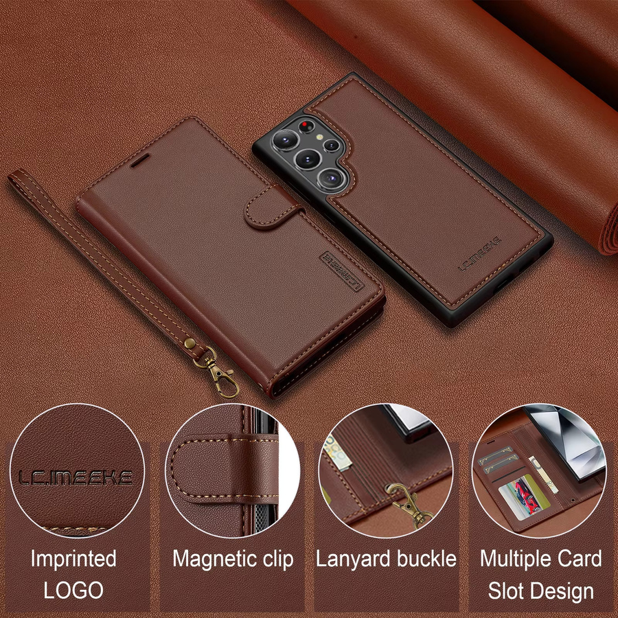 Magnetische Leder-Flip-Wallet Tasche für Samsung Galaxy S26 S25 S24 S23 S22 S21 Ultra Plus FE in Braun - Bild 2