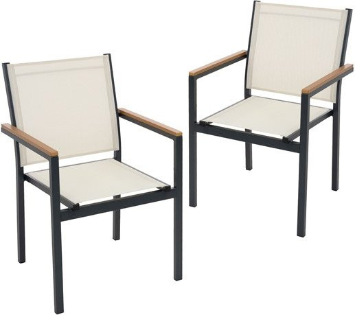 ML-Design Gartenstühle 2er Set mit Armlehnen aus Textilene und Aluminium in Beige und Anthrazit - Bild 1