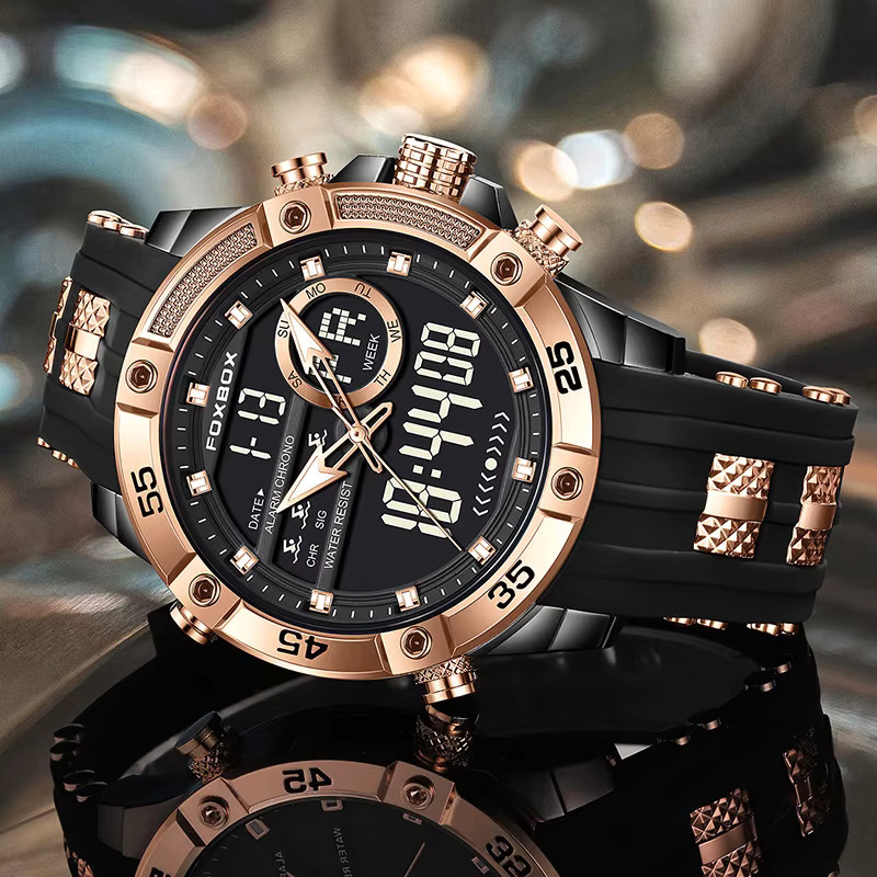 FOXBOX Chronograph, Analog-Digital, Quarz, Silber, Silikon, Herren - Bild 2