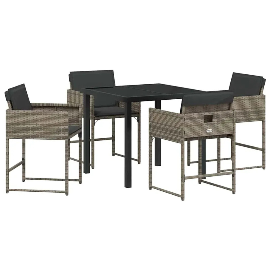 vidaXL Garten Essgruppe aus Poly-Rattan in Grau mit 5-teiligem Set, quadratischer Tisch mit Sicherheitsglas und 4 Stühlen für Garten, Terrasse oder Patio - Bild 2