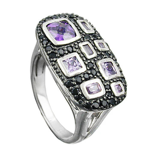 SIGO Ring 925 Silber, Zirkonia, lila-schwarz, Größe 56 - Bild 1