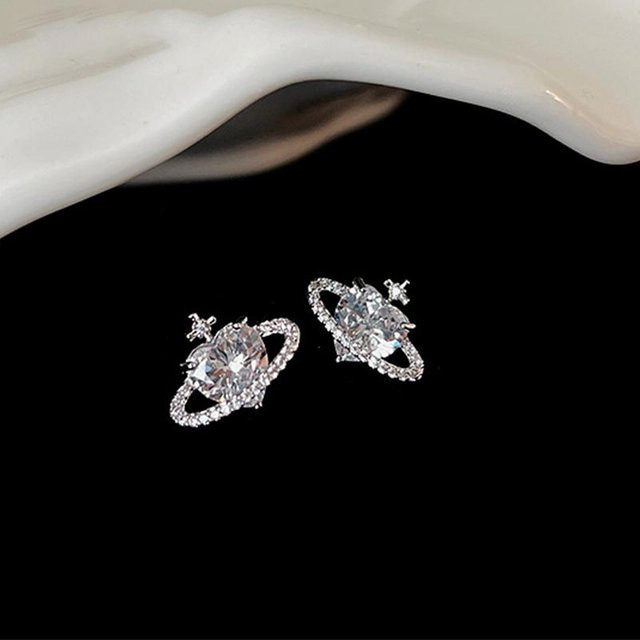 YIRAN Jewelry Ohrstecker, Planetenform, Silber, Zirkonia, Kristall, Damen - Bild 1
