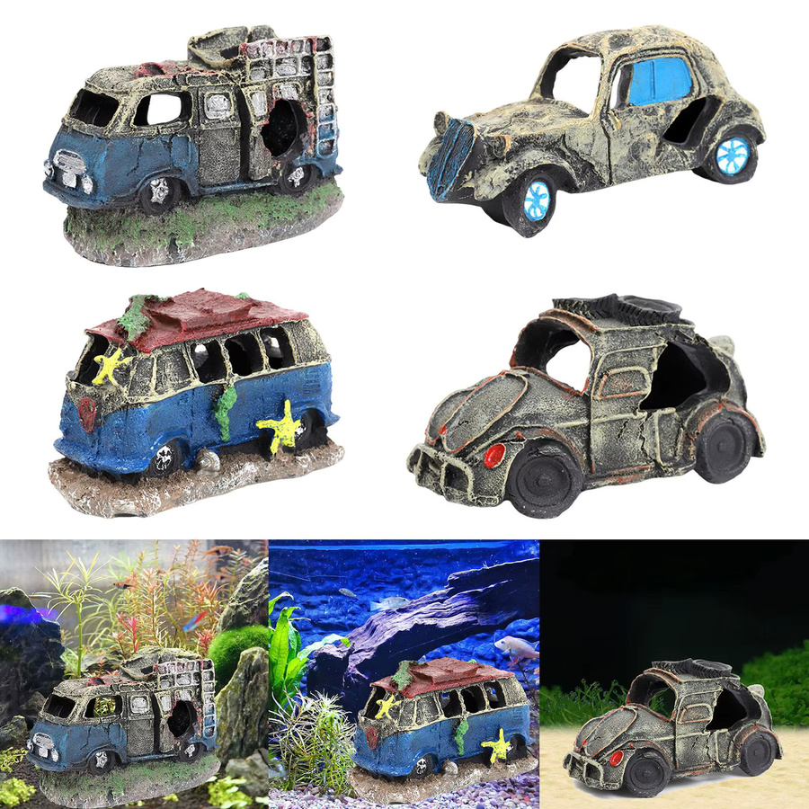 Kesoto Auto Wrack Aquarium Dekoration aus Keramik als Höhle für Betta und Garnelen, B/H/T: 12,5 x 7,5 x 8,0 cm - Bild 4
