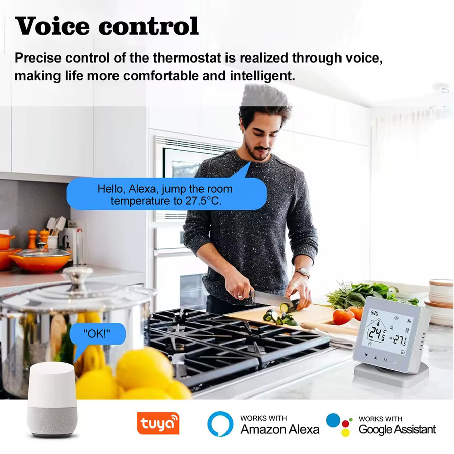 RKHK Wifi Drahtloser Smart Thermostat in Weiß für Gaskessel und Fußbodenheizung, Programmierbarer RF Temperaturregler mit Tuya App-Steuerung, kompatibel mit Google Home und Alexa - Bild 4