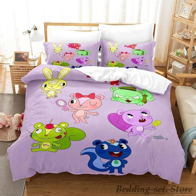 Happy Tree Friends Bettwäscheset für Erwachsene und Kinder, 3-teiliges Bettbezugset mit Anime-Motiv, King Size, Breite: 245 cm, Höhe: 210 cm - Bild 1