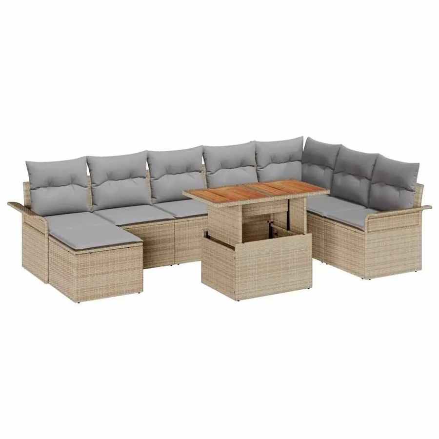 vidaXL Garten-Sofa-Set aus Polyrattan in Beige mit 9 Teilen und integriertem Stauraum - Bild 2