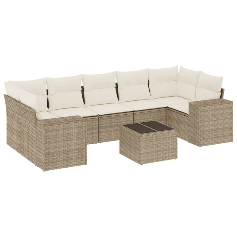 Vidaxl Gartenmöbel-Set aus Polyrattan mit Kissen und Glastisch, 8-teilig, Beige - Bild 2