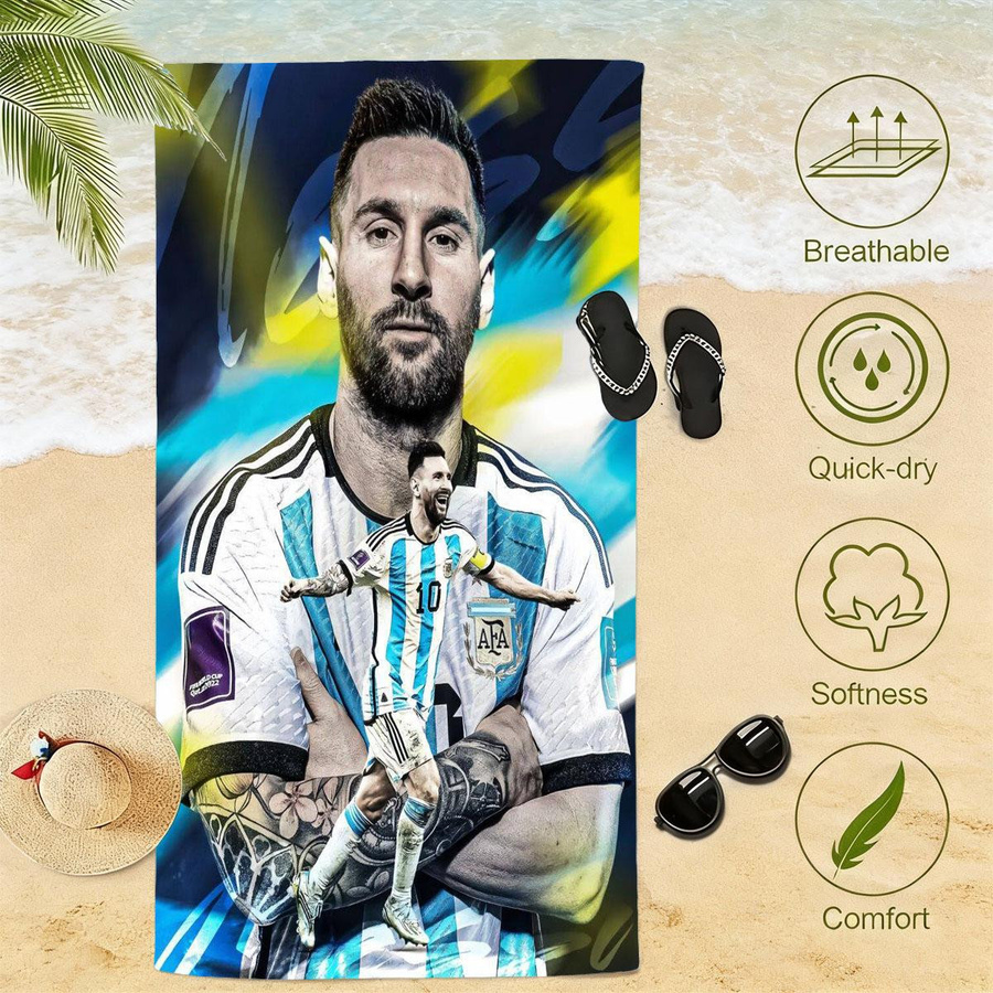 JINGYUE Pet M-Messi Strandtuch, weich und schnell trocknend, B/B: 120 x 180 cm, multicolour - Bild 1