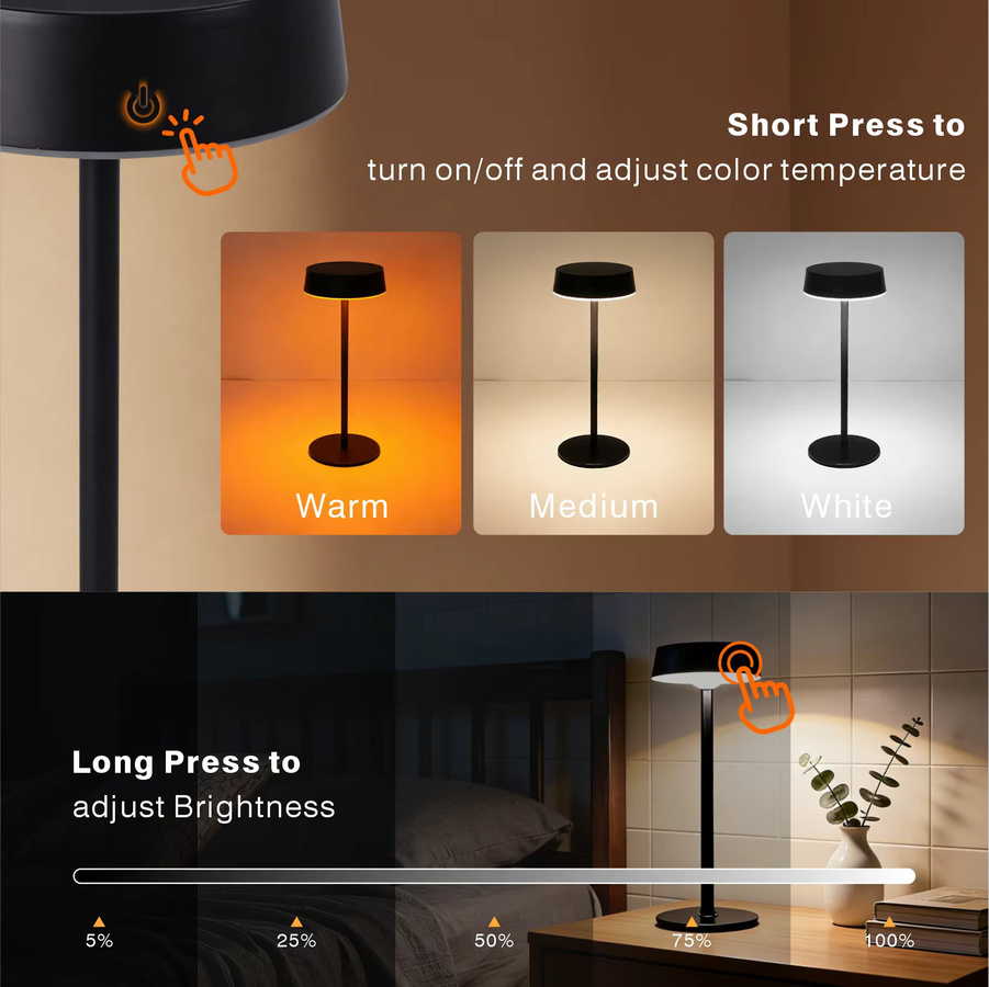 KFV LED Schreibtischlampe mit Solarfunktion und Touch-Steuerung, Schwarz, Wasserdichte Tischlampe mit 3 Farbtemperaturen für Schlafzimmer und Camping - Bild 2