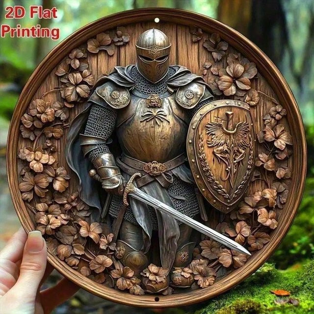 CIFBUY Vintage-Ritterrüstung Wandkunst aus Metall, rundes Aluminium-Plakettenschild in Braun, Durchmesser: 20,3 cm - Bild 1