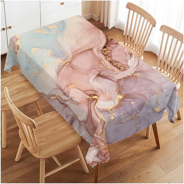 Wasserdichte rechteckige Tischdecke von JMG Household Supplies mit rosa goldenem Wellen-Marmor-Design, B/L: 90 x 140 cm - Bild 1