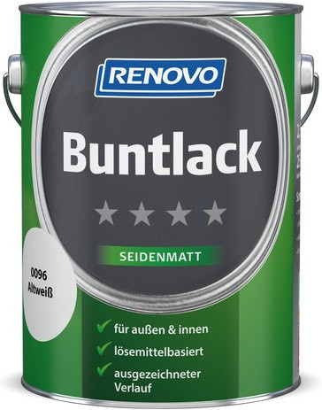 RENOVO Buntlack für Holz in Weiß, lösemittelbasiert, seidenmatt und wetterfest - Bild 1