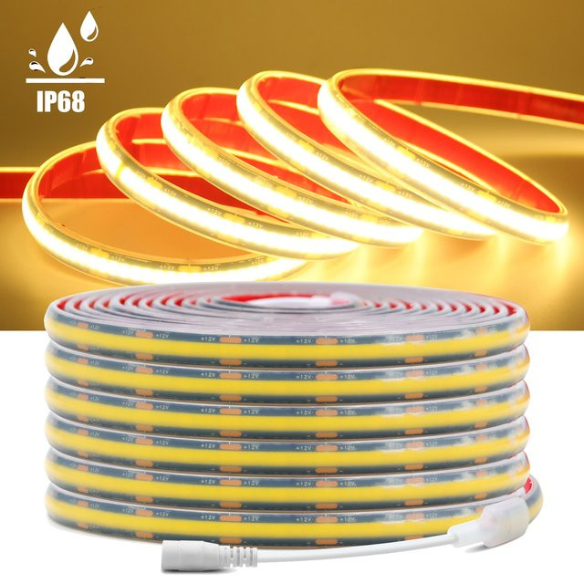 HEGEHE COB LED Streifenlicht IP68 wasserdicht mit schwarzem PCB für Außenbereich und Pool, 24 V, CCT Farbtemperatur anpassbar - Bild 1