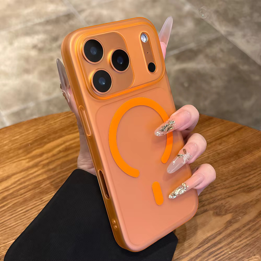 Loobival MagSafe Schutzhülle für iPhone 11 bis 17 Pro Max Plus, Transluzente Matte Hülle aus hartem PC, Ultra Slim Magnetische Case in Transparent, Weiß oder Orange - Bild 1