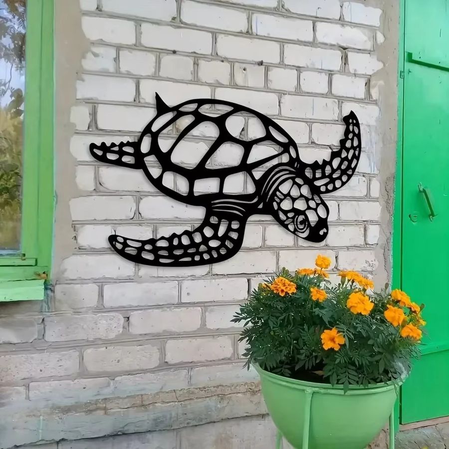 DDPNKL Wandkunstdekoration aus Metall mit Meeresschildkröte in Schwarz für dein Strandthema-Wohnzimmer - Bild 5