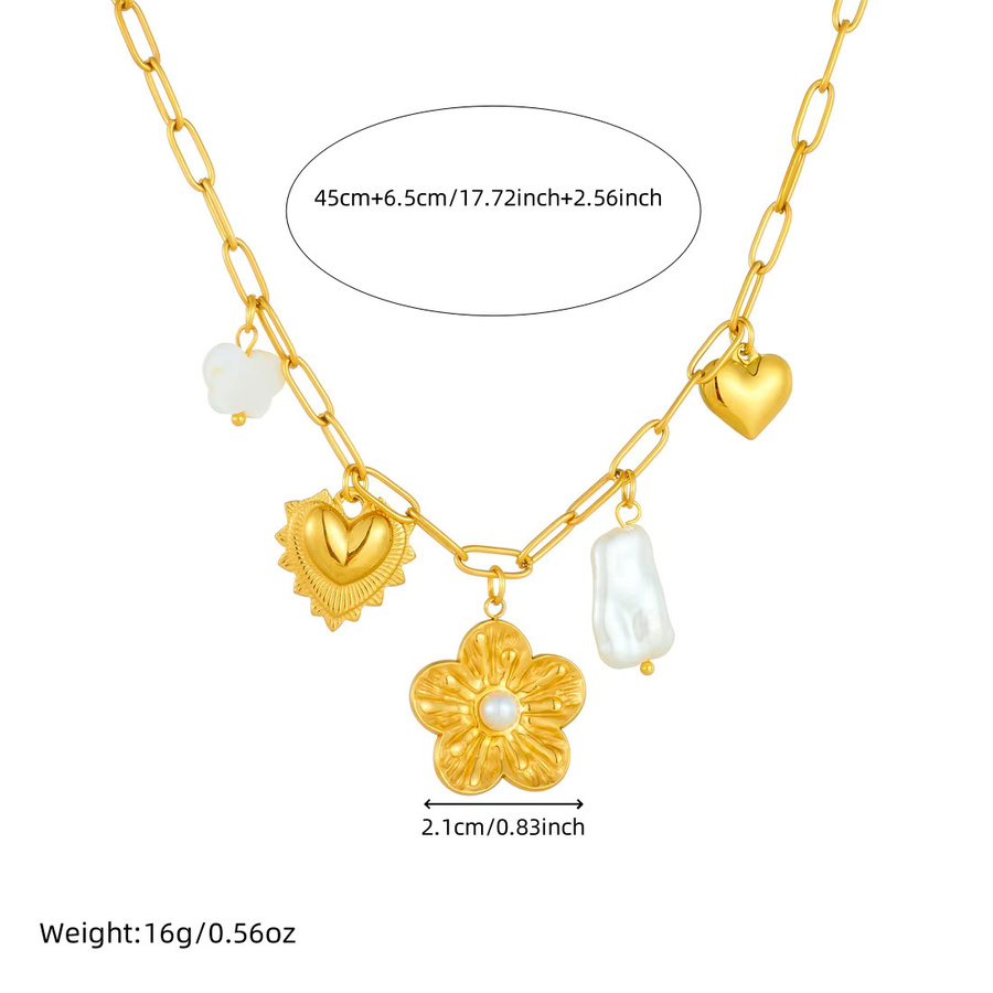 DIEYURO Halskette Edelstahl, Perle, Blume Schmetterling Herz, Damen, Gold - Bild 2