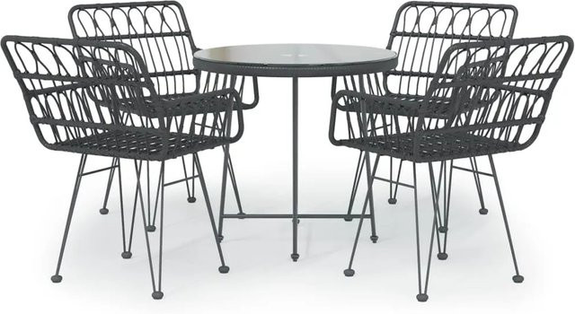 vidaXL 5-tlg Garten-Essgruppe aus Poly Rattan in Schwarz mit Stahl und Glas Modell 17 - Bild 1