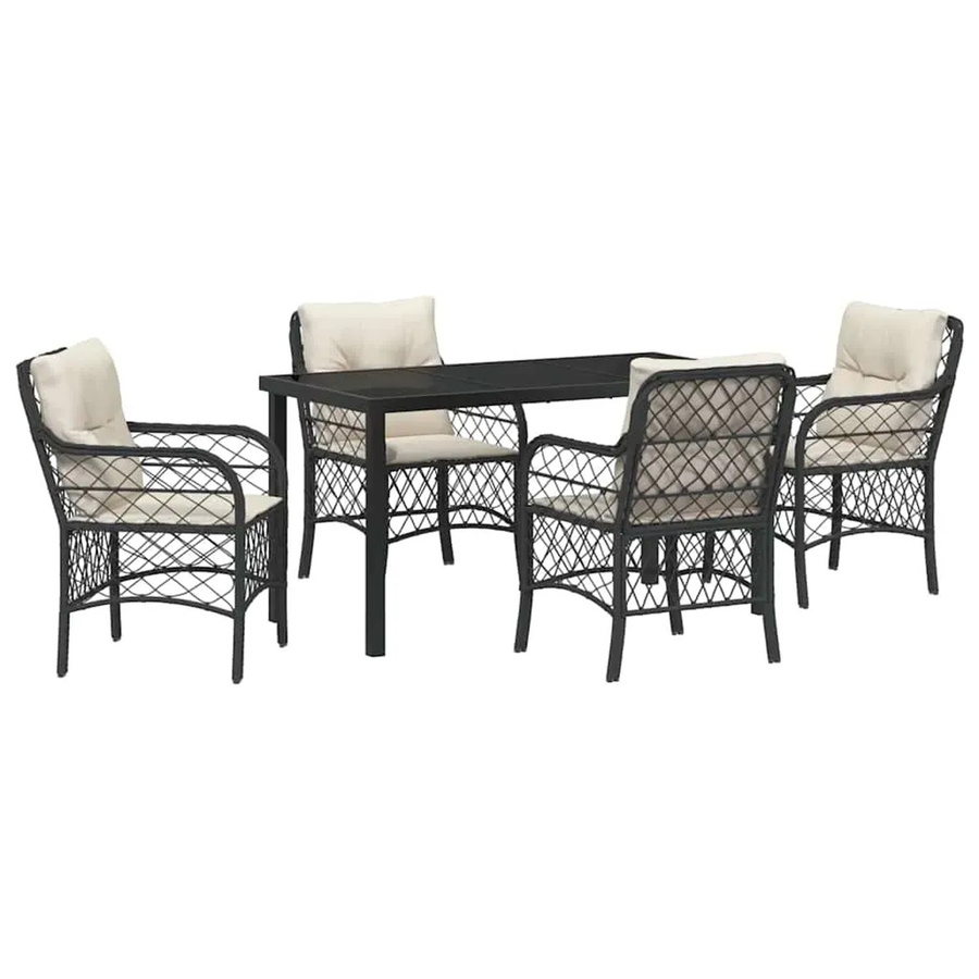 vidaXL Garten Essgruppe 5-teilig aus Poly Rattan und Glas in Schwarz-Creme mit Kissen - Bild 2