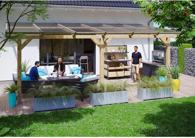 Skan Holz Terrassenüberdachung Andria in Beige mit Polycarbonat-Dach, B/T/H: 648 x 250 cm - Bild 1