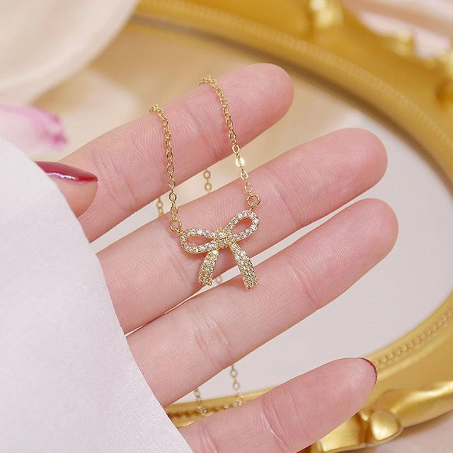 Lucky Star Jewelry Halskette, Schleifenanhänger, Zirkon, Damen, vergoldet - Bild 1