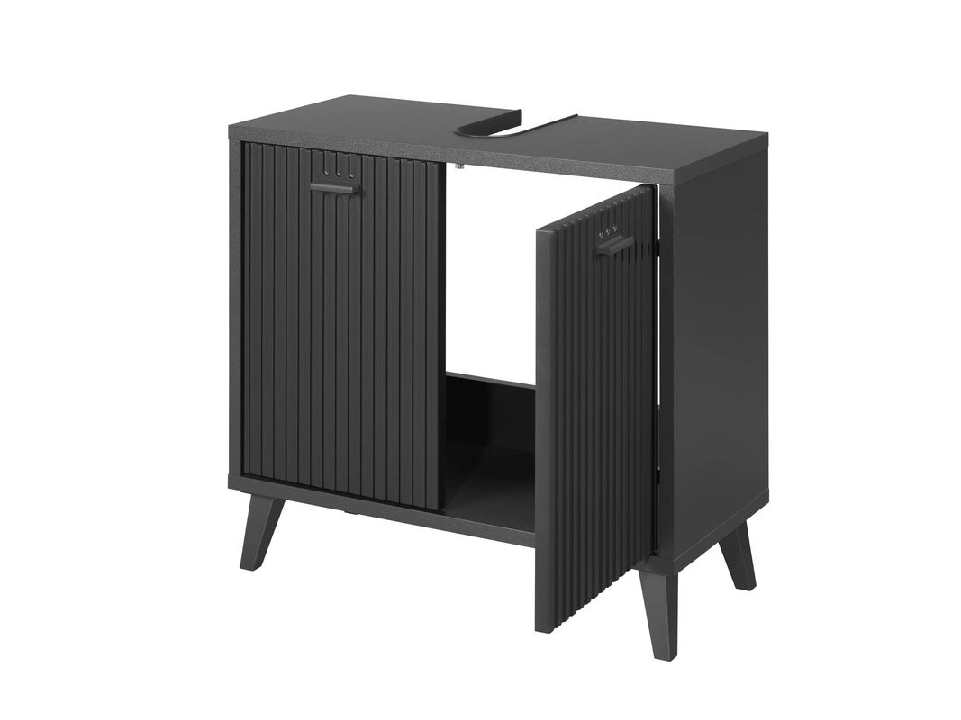 LIVARNO HOME Waschbecken-Unterschrank in Wellen-Optik aus Holz und Metall, Anthrazit/Schwarz, B: 60,4 cm, H: 55,0 cm, T: 28,0 cm - Bild 2
