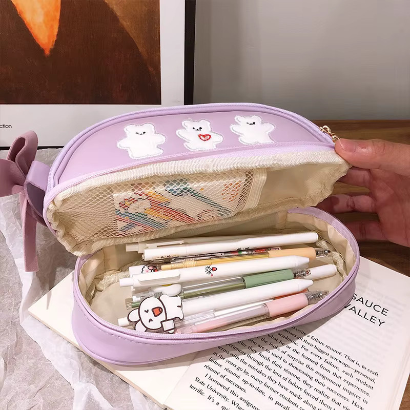 Niedliches Federmäppchen mit Kirsch-Design in Rot aus Kunstleder für Kinder und Studenten - Bild 3