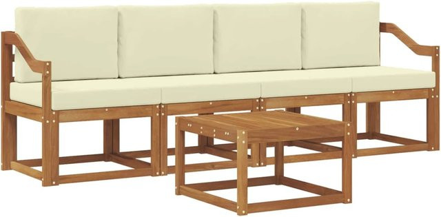 vidaXL Outdoor-Sofagarnitur aus Akazienholz mit Kissen in Natur und Creme - Bild 1