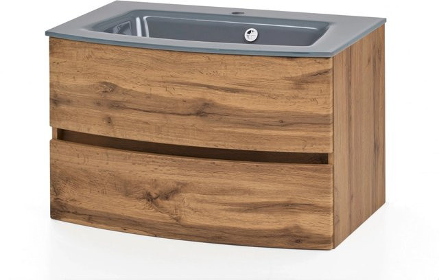 Held Möbel Waschtisch Salerno in Wotaneiche mit grauem Glasbecken, Breite: 80 cm - Bild 1