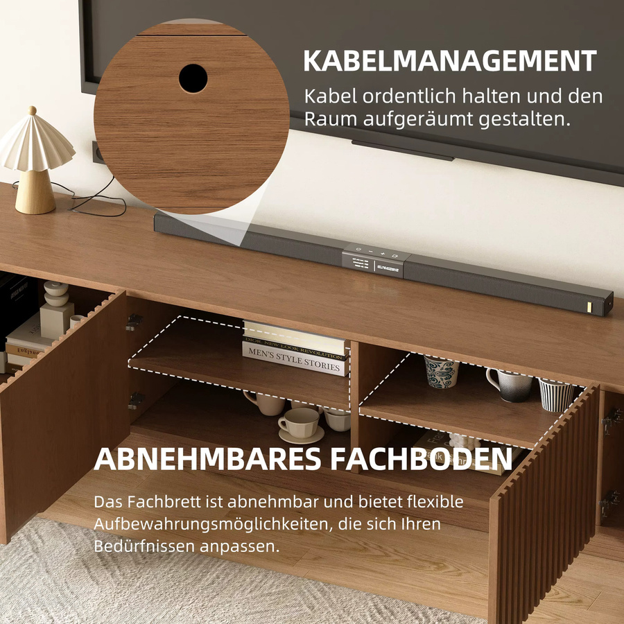 oleylucklive TV Schrank Lowboard mit Lamellentüren in Nussfarbe Braun, Breite: 220 cm - Bild 2