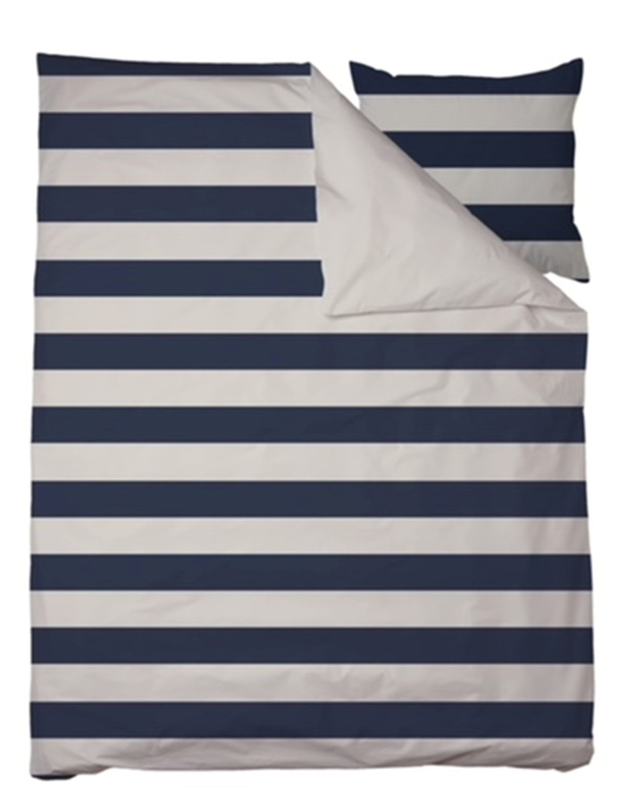 Dormabell Mako-Satin Bettwäsche Blockstreifen Reversible Marine Blau Beige B/H: 155 x 220 cm mit Kissenbezug 80 x 80 cm - Bild 1
