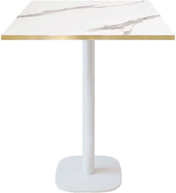 RestooTab Stehtisch Round quadratisch mit Stein-Dekor in Weiß, B/T/H: 70 x 70 x 113 cm - Bild 1